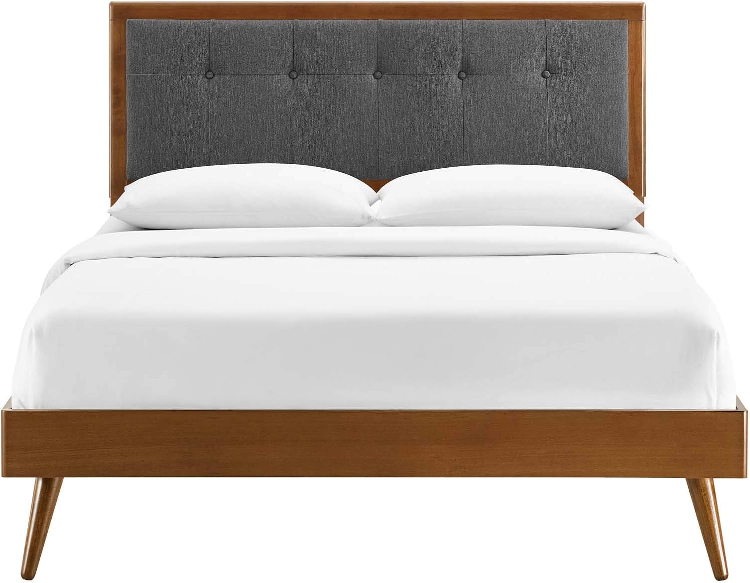 Modway MOD-6385-WAL-CHA Willow Queen Wood Platform Bed with Splayed Legs, Walnut Charcoal