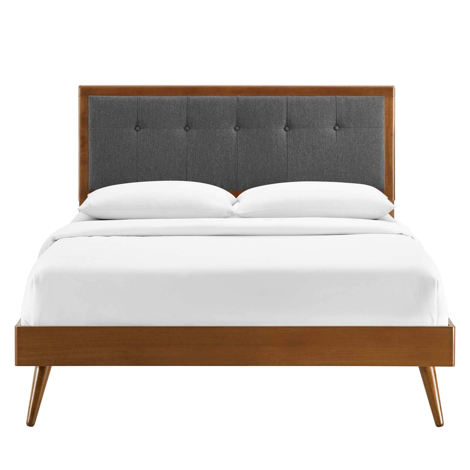 MOD-6637-WAL-CHA - Cama de plataforma de madera de sauce con patas abiertas, color carbón de nogal 5