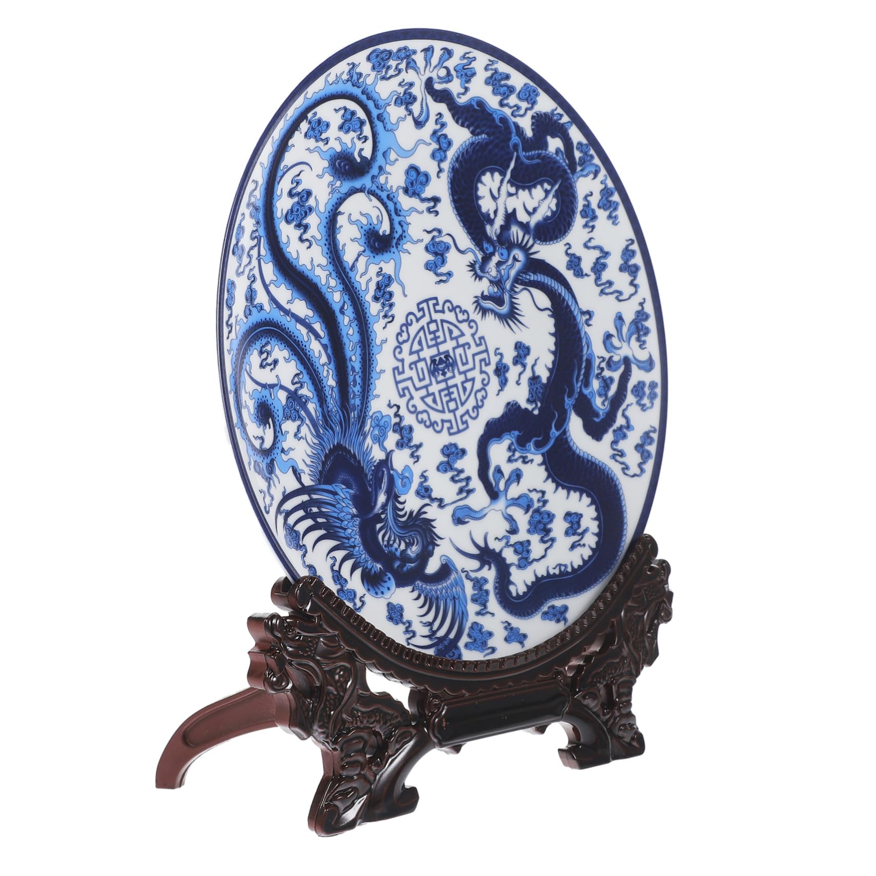 Plato Decorativo de Porcelana Azul de Estilo Chino BIUDECO