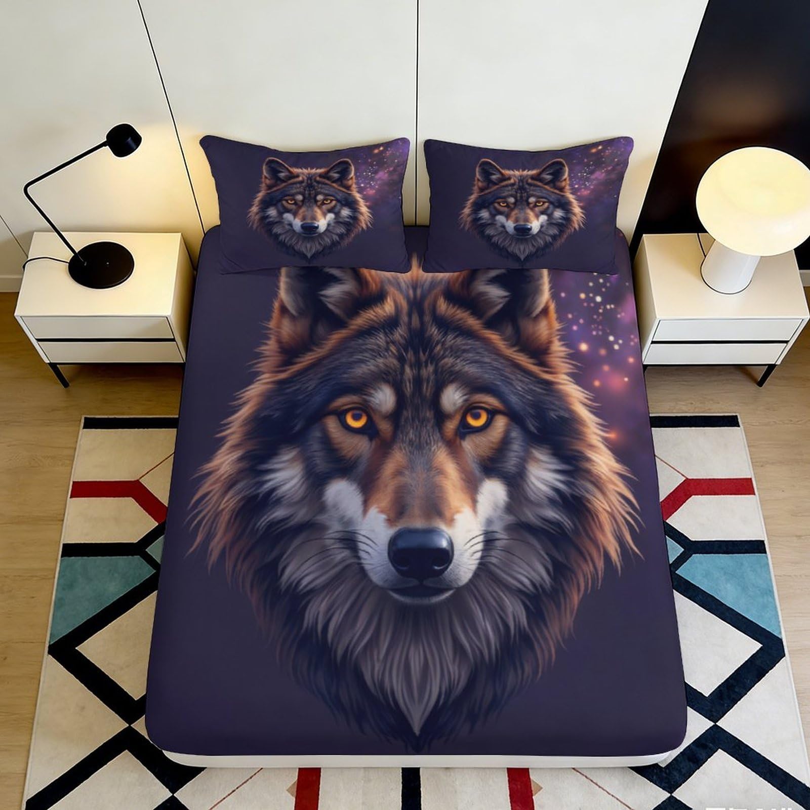 Jqzkxnhpbr Style-5 3D Printed Wolf Head Fitted Sheet Microfiber Soft Breathable Moonlight Bed Cover For Bedroom Dorm Decor Mattress Protection 90X200x25cm