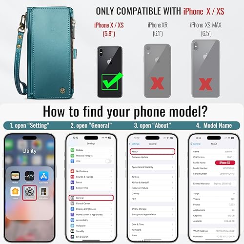 Miniatura 2 de Defencase Funda compatible con iPhone XXS con tarjetero de bloqueo RFID para mujeres y hombres, de piel sintética a la moda, con cierre magnético,