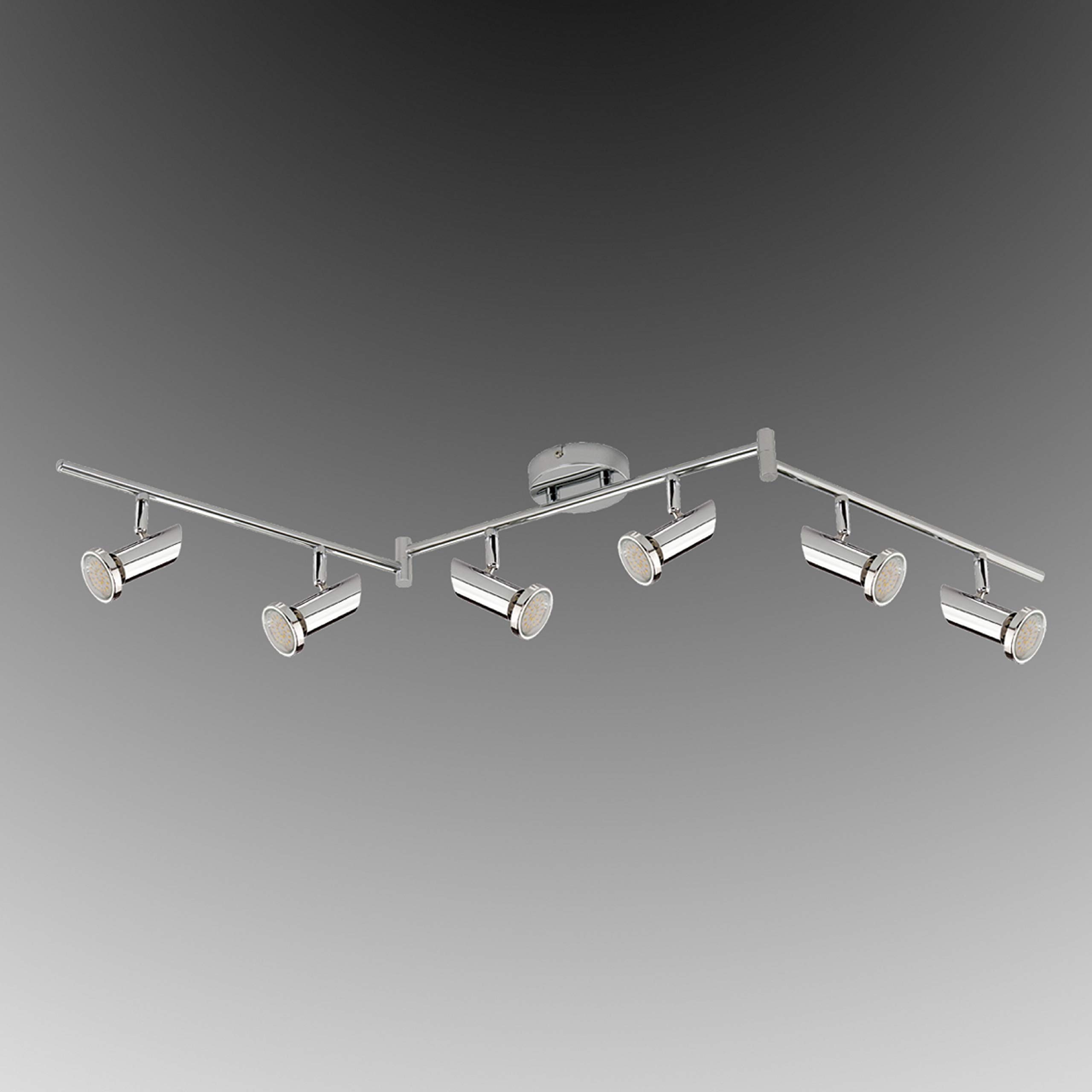 Trango 6-flammig 2000-068SD LED Deckenleuchte *MIA* in Chrom-Optik inkl. 6x 5 W 3-Stufen dimmbaren GU10 LED Leuchtmittel Deckenlampe, Deckenstrahler, Deckenspots, Wohnzimmer Lampe schwenkbar drehbar