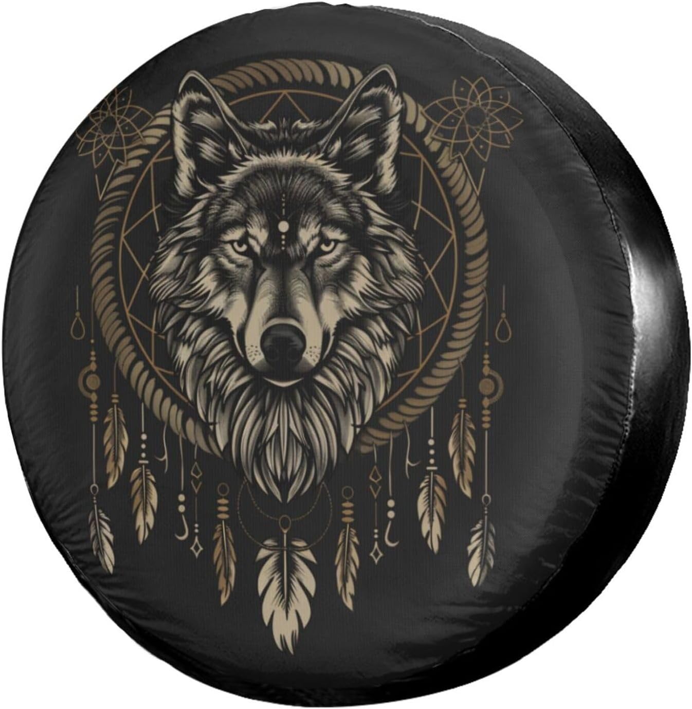 Wolf Head Dream Catcher Print Spare Tire Cover Dust-Proof Wheel Tire Cover Fit Trailer, RV, SUV and Many Vehicle 17 Inch