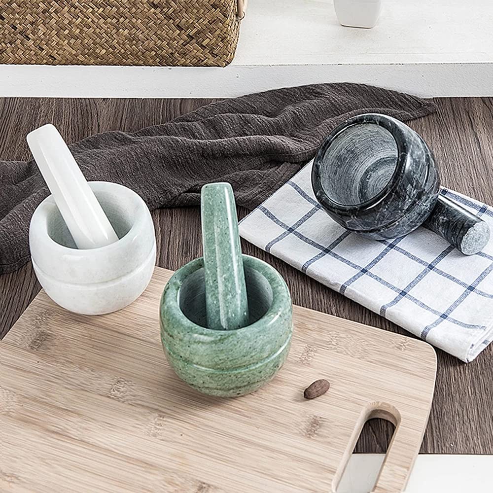 Vintage White Black Stone Manual Grinder Food Spices Garlic Masher Kitchen Pestle Mortar Cooking Tools