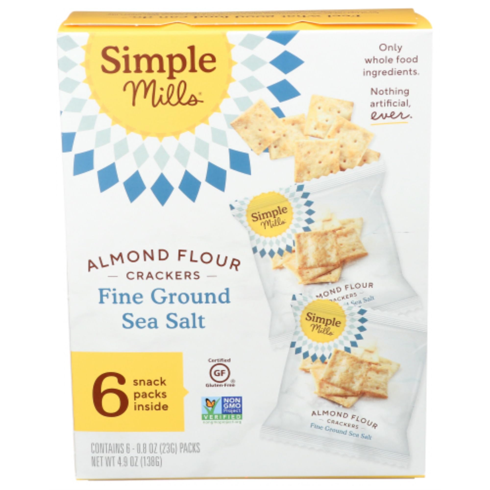 Simple MillsFine Ground Sea Salt Seasoned Almond Flour Crackers, Gluten Free, 4.25 Ounces (Pack Of 6)