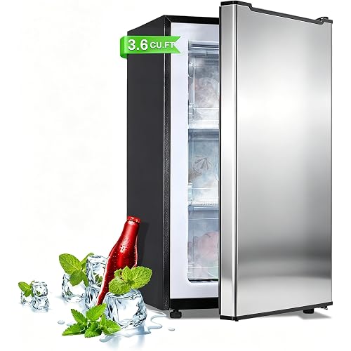 Mini Upright freezer 3.6 Cubic Feet Mini Freezer, Single Door Compact Freezer with Reversible Stainless Steel Door, 3-Speed Temperature Adjustment Small freezer for Home, Glossy Silver