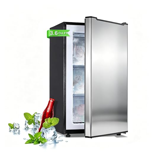 Maine 3.6 Cu. Ft. Small Upright Freezer, Compact Mini Freezer Glossy Silver