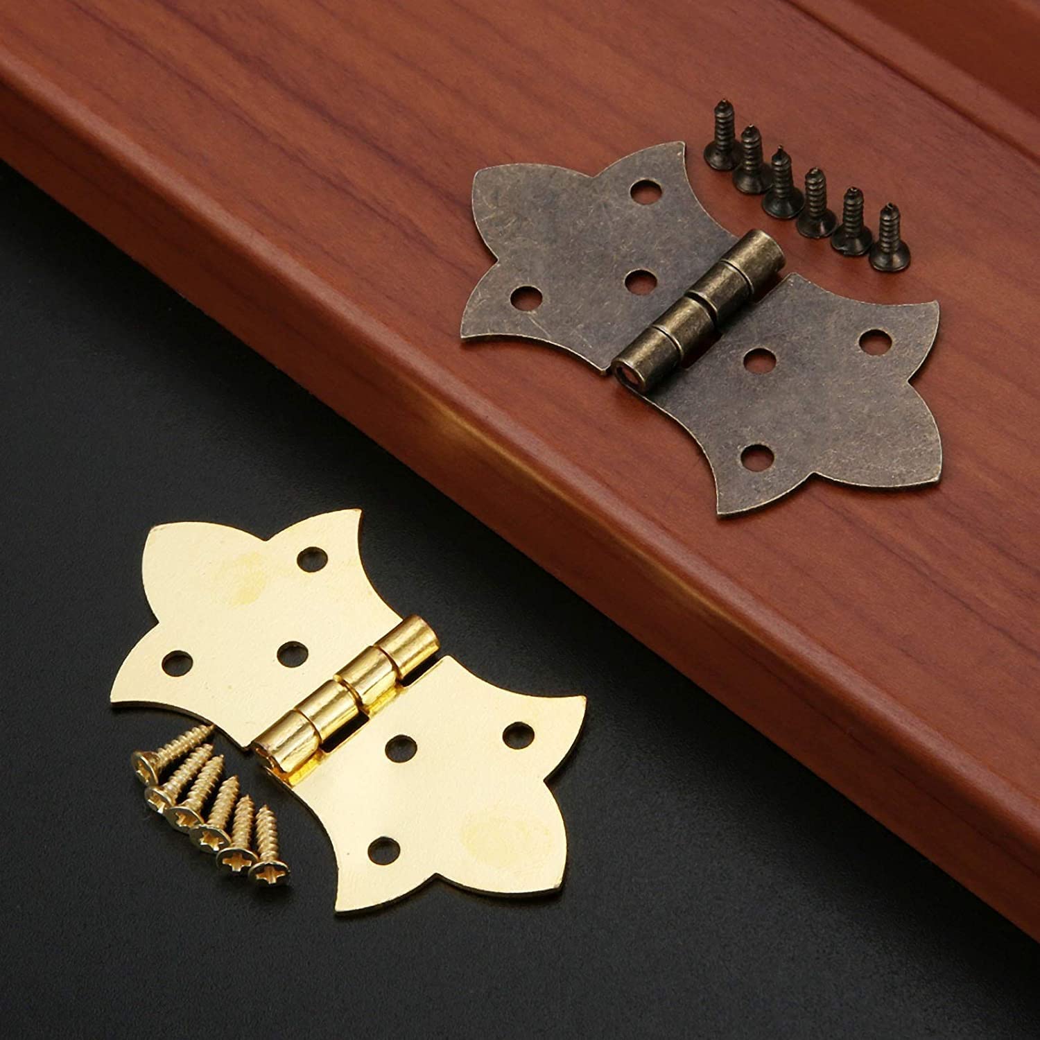 Bisagra a tope del gabinete, bisagras para puertas plegables, 2 piezas Bisagras de flores de bronce antiguo / oro Herrajes para muebles de bricolaje 6 agujeros Bisagra de hierro Puerta del cajón del