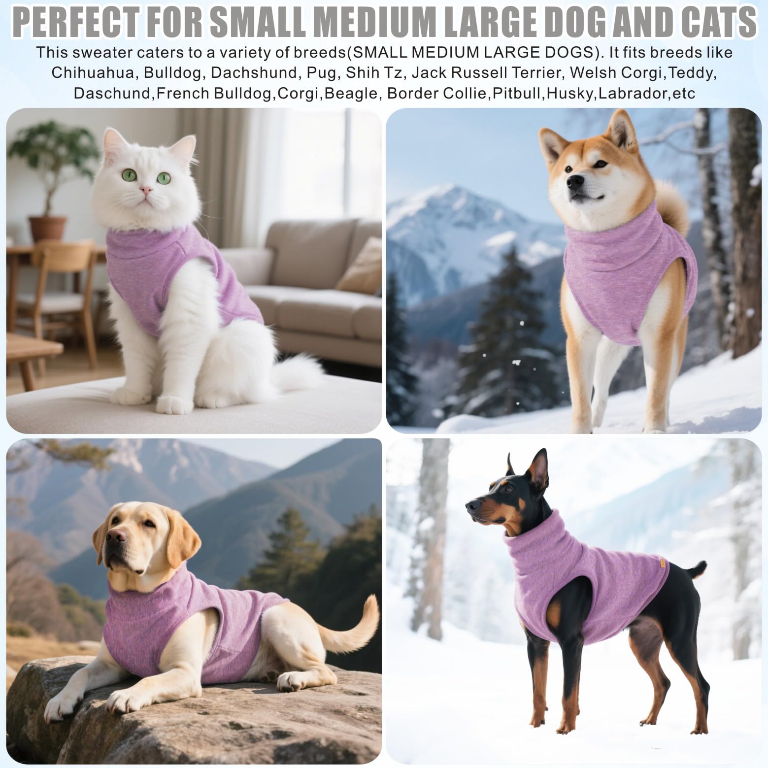 Felpe per Cani Maglioni cani Maglione per Animali Domestici Felpe con cappuccio Abbigliamenti per cani caldi Cappotti e giubbotti per cani piccoli e medi XS-4XL (Violetta, S)