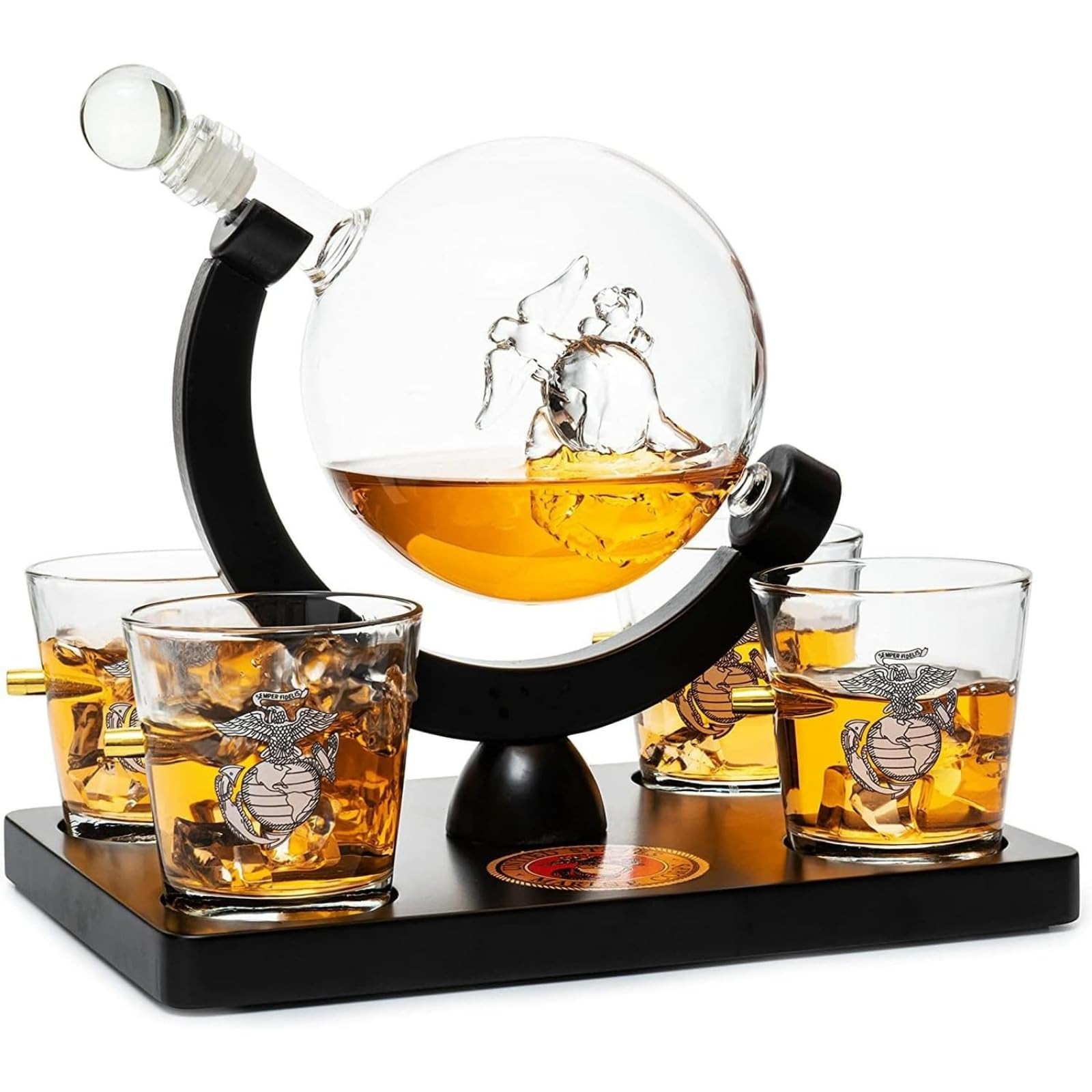 Coffret carafe à whisky US Marine avec verres globe pour vos soirées de partage entre vétérans