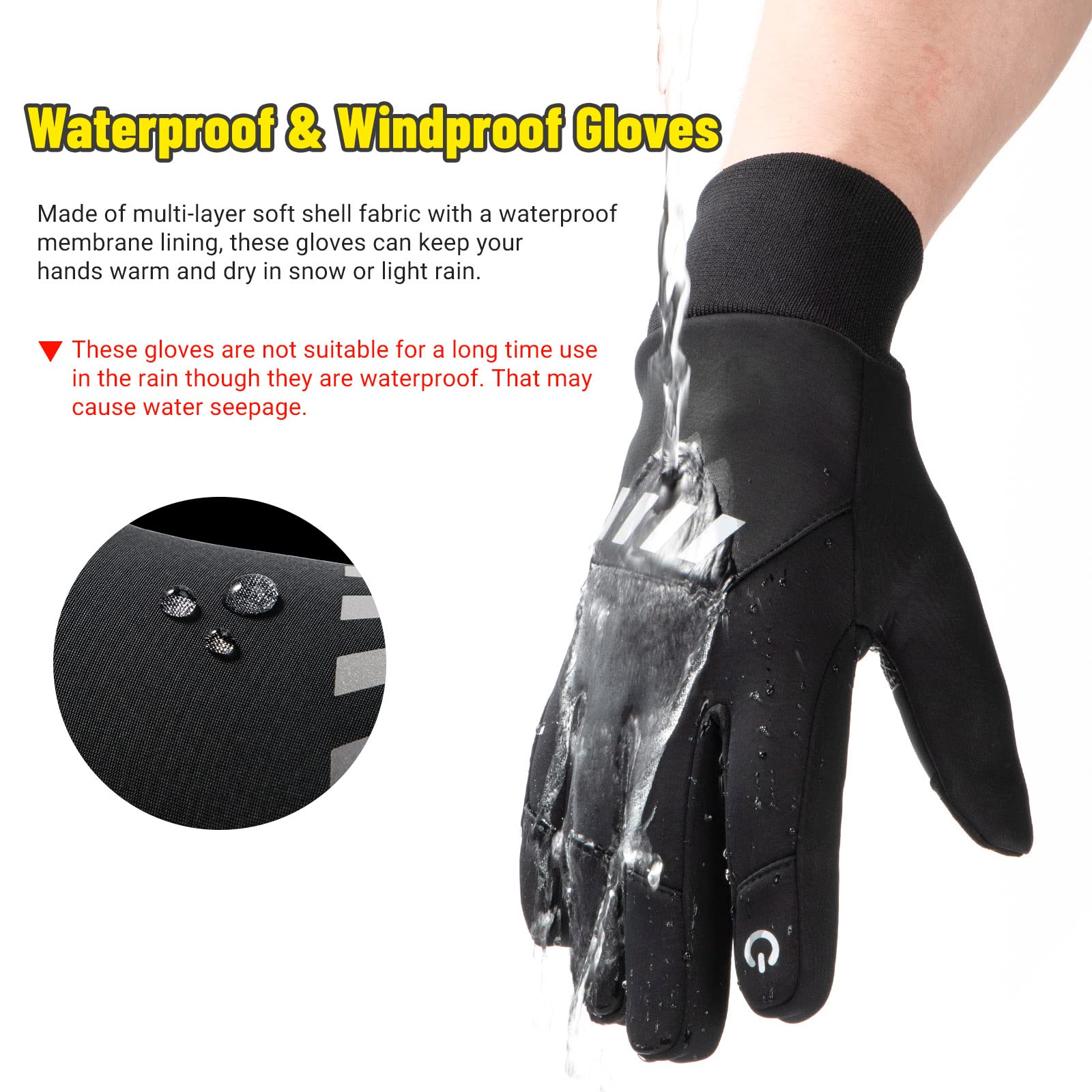 Gants De Sport Coupe-vent Hiver écran Tactile YOSOO - Noir - Adulte