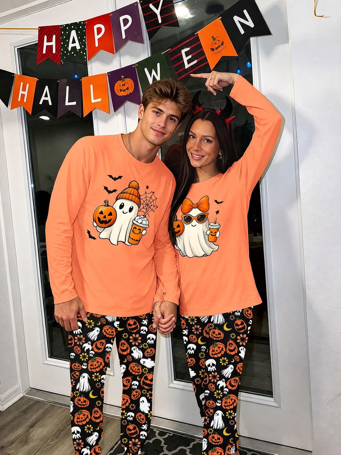 Couples Halloween Christmas Pajamas Matching Pj Set for Men and Women