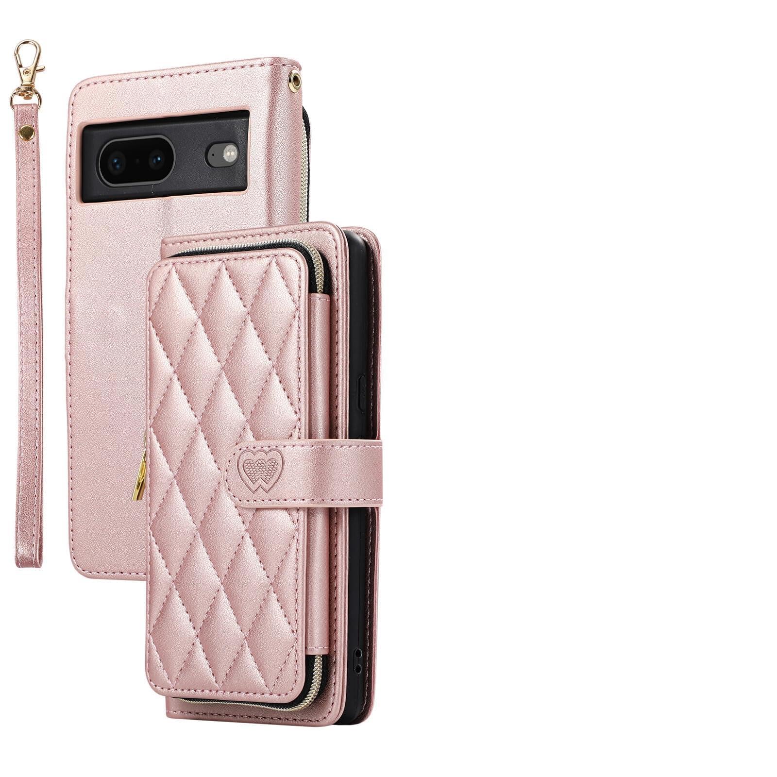 Housse Pixel 9 Pro à fermeture éclair et compartiments multiples or rose - 8