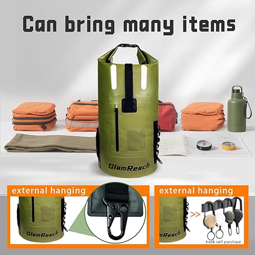 Miniatura 5 de Mochila impermeable de 55 litros, resistente a la suciedad, equipo esencial para kayak, senderismo, campamento, viajes en la playa con bolsa seca de