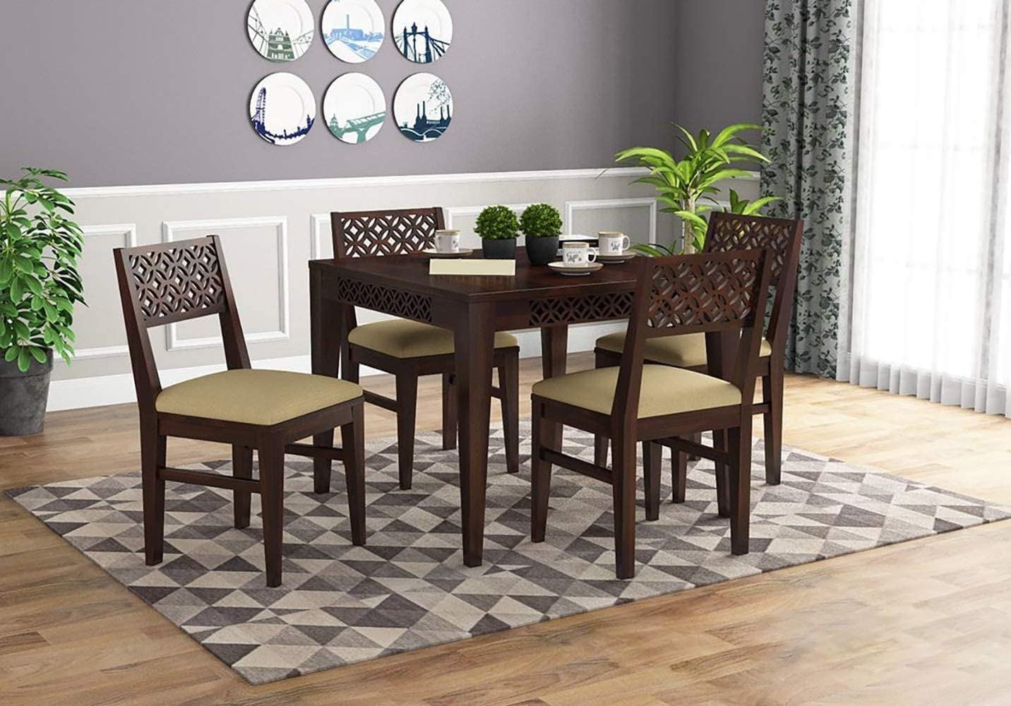 Sm Arts Solid Sheesham Wood Dining Table 4 Seater Four Seater Dinning Table With 4 Chairs For