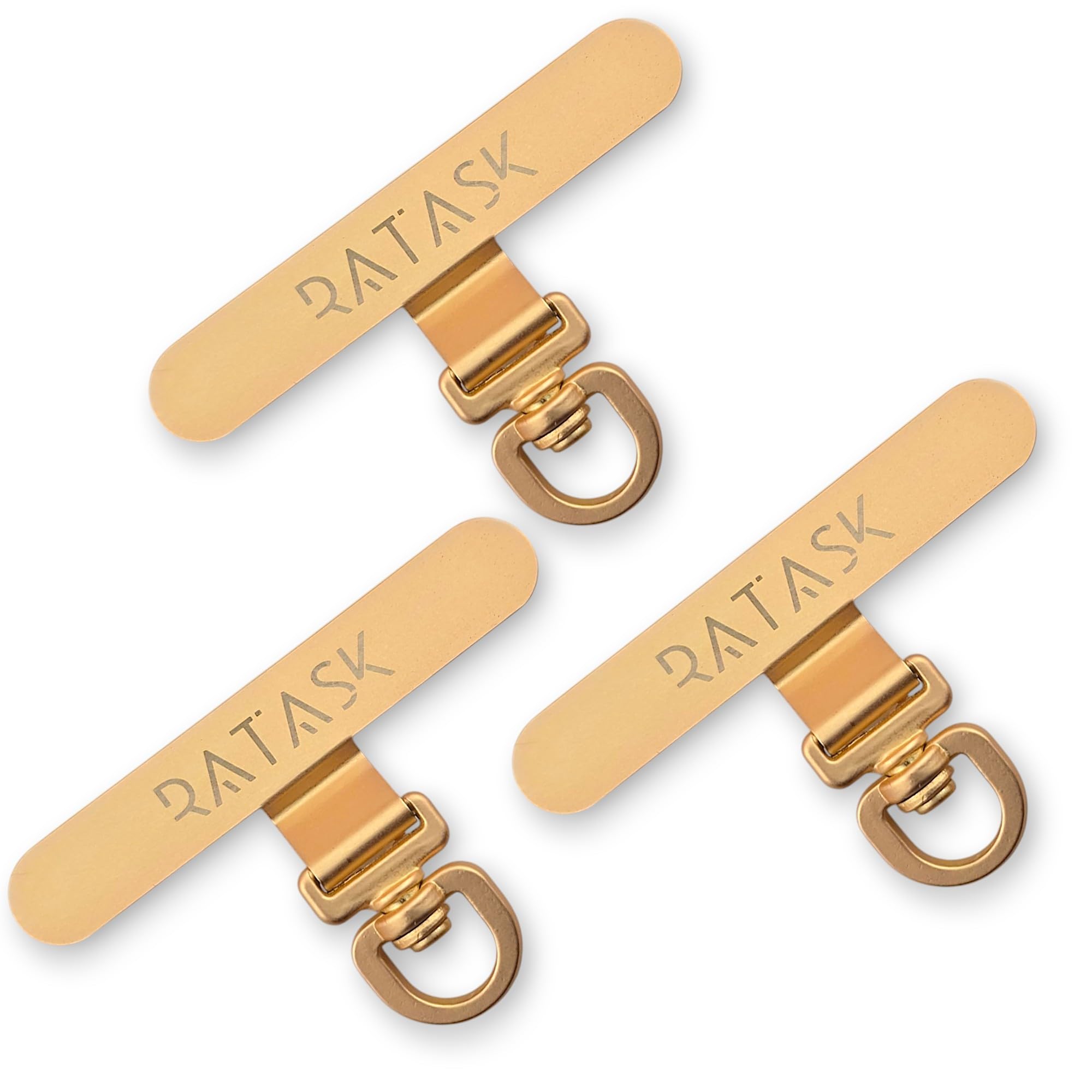 RATASK Tether Tab for Phone Lanyard, Mobile Phone Strap Tether Patch, Universal Tether Patch, Durable Metal or Soft Fabric Option, Pack of 3 (Metal, Gold)