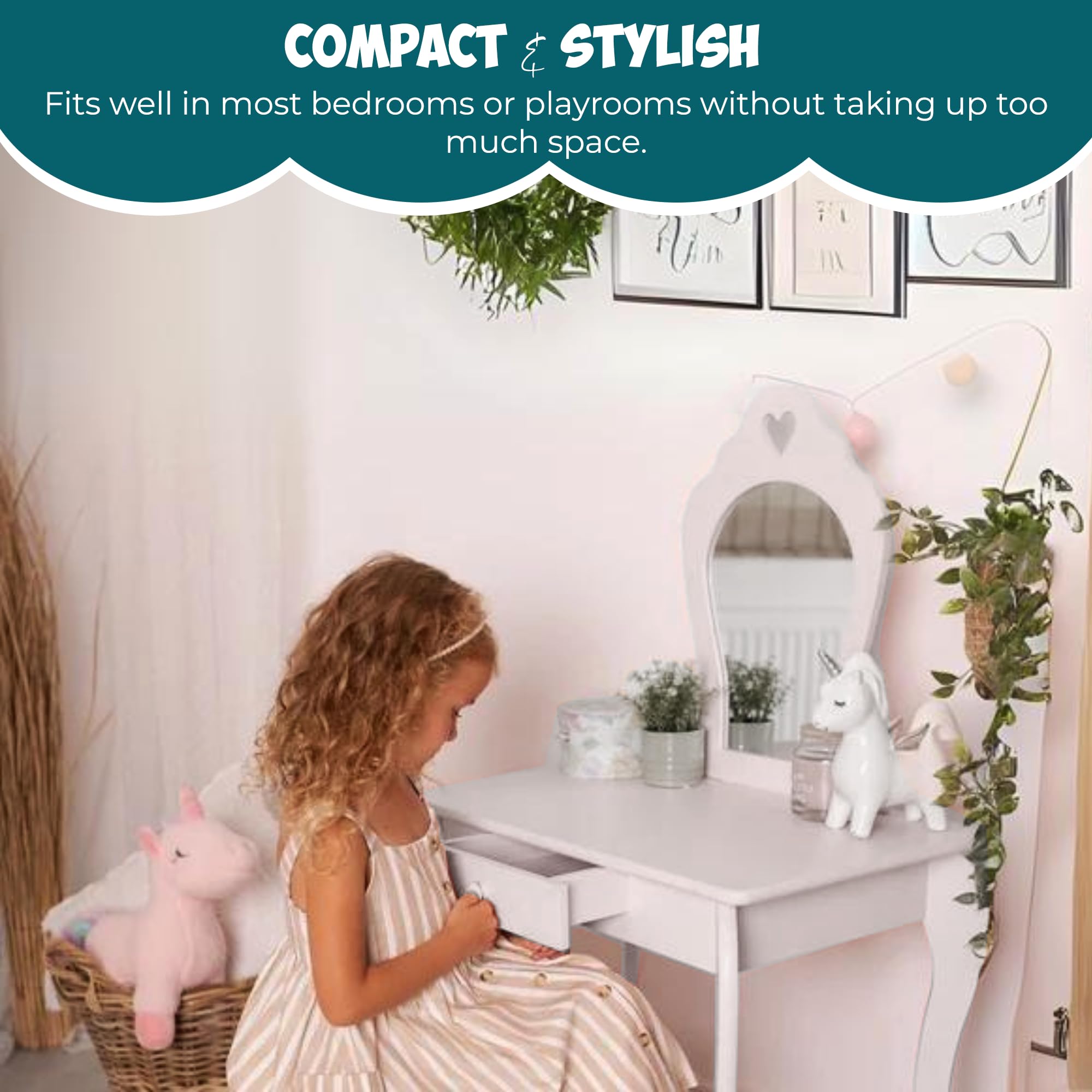 amelia dressing table pink Abaseen Pink Amelia Vanity Set Dressing Table With Mirror & Stool, Girls Makeup Table Chair For Kids Bedroom by B&Q