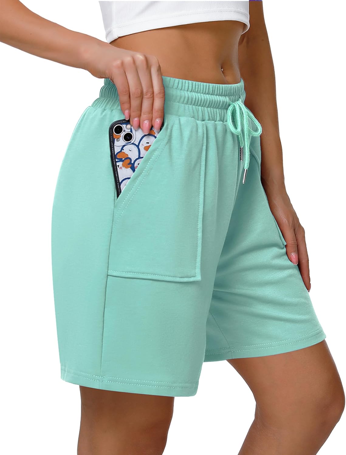 Cowasto Womens Cotton Sweat Shorts Casual Summer Loose Athletic Short Drawstring Waist Lounge Running Shorts with Pockets - Image 4