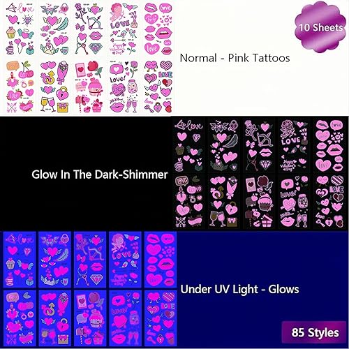 Miniatura 6 de Tatuaje temporal para el día de San Valentín para adultos y niños, tatuajes falsos de labios de corazón, flores de rosa, calcomanías luminosas de