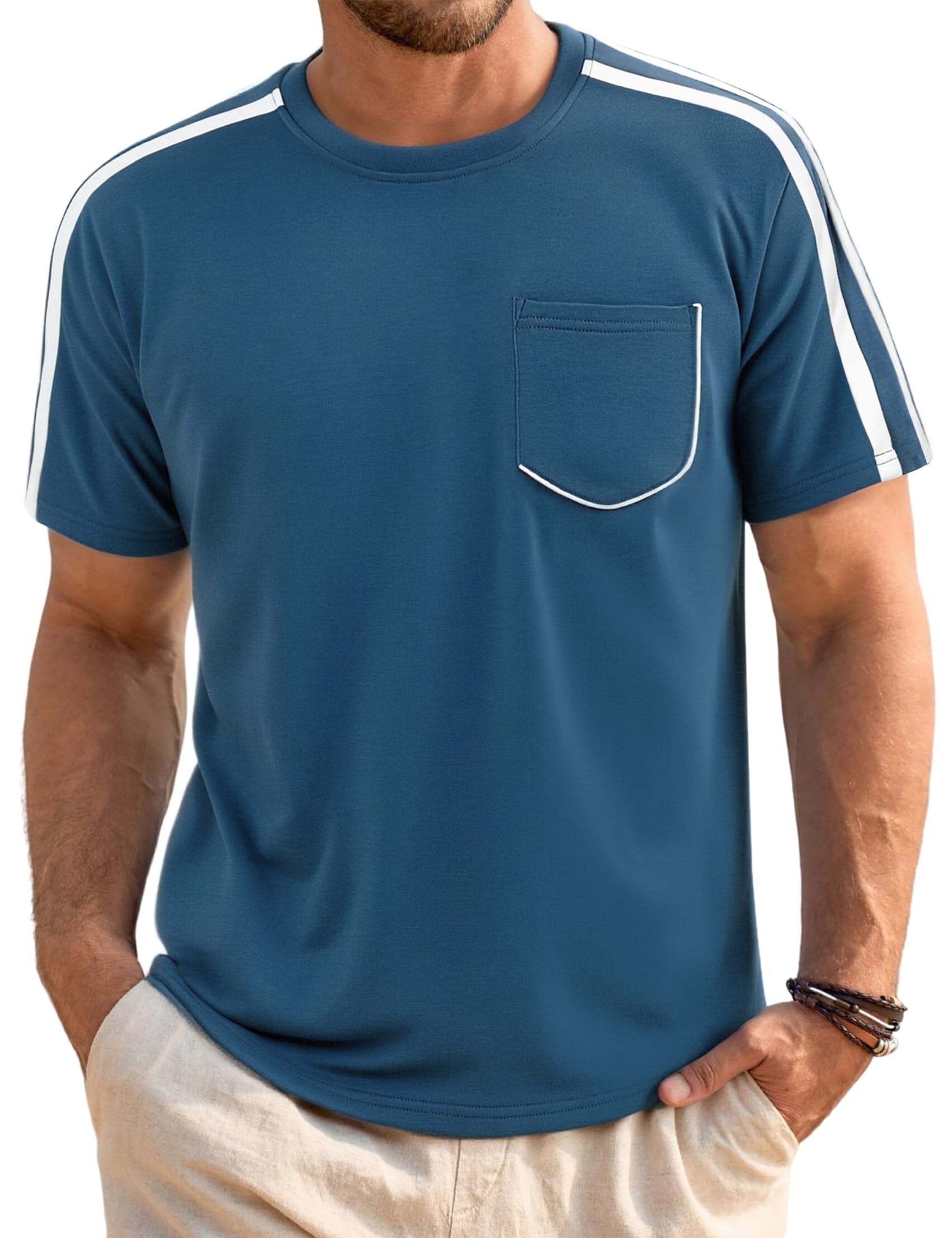 Camiseta de algodón para hombre, cuello redondo, manga corta, informal, verano, tops de corte regular, suave, transpirable, fácil de limpiar, para el tiempo libre y el día a día, S-3XL — view 9