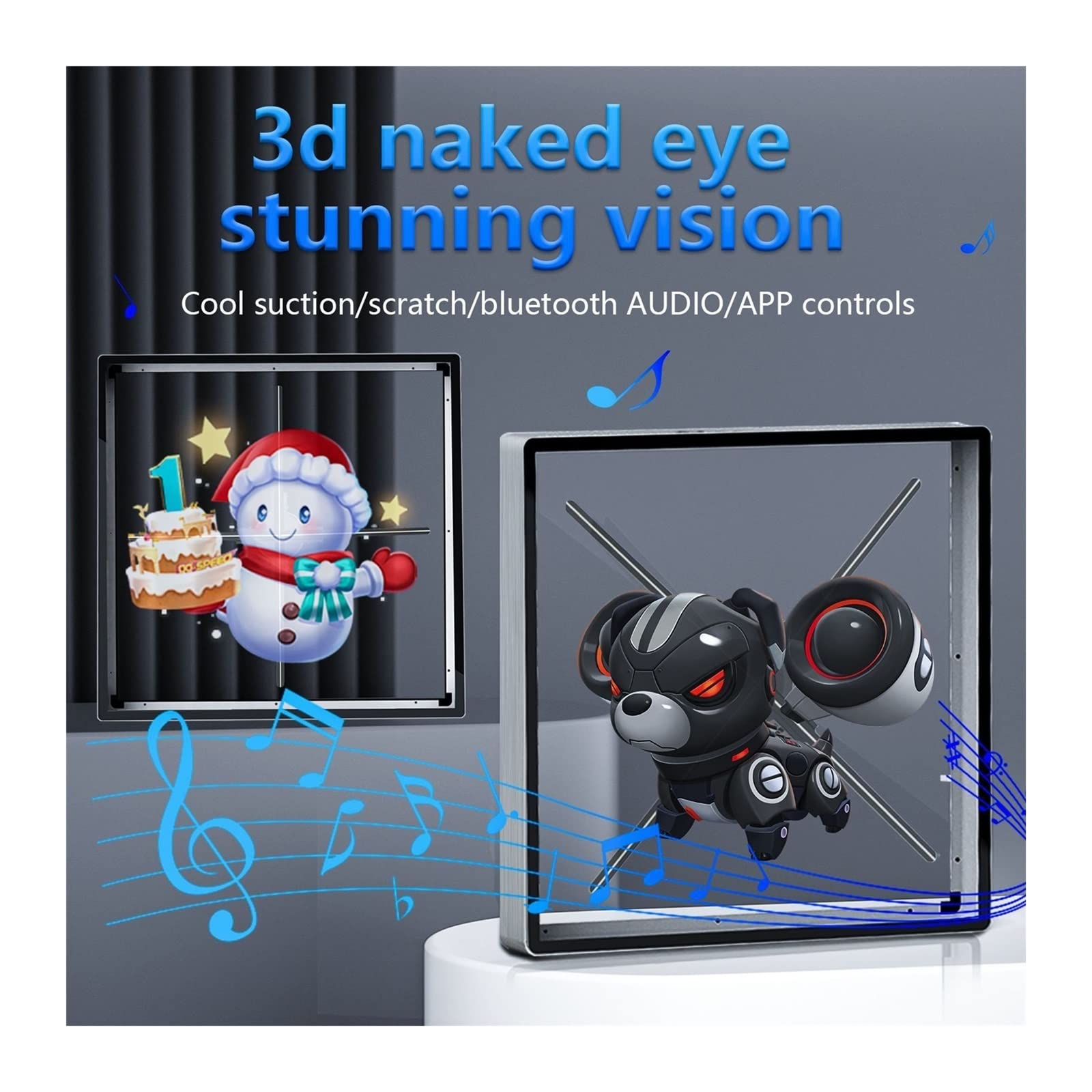 Holograficzny Wentylator 3D, 3D Wifi holograficzny wentylator projektor stereo pływająca maszyna reklamowa wentylator obrazowanie lotnicze ze stopu aluminium(Grijs)