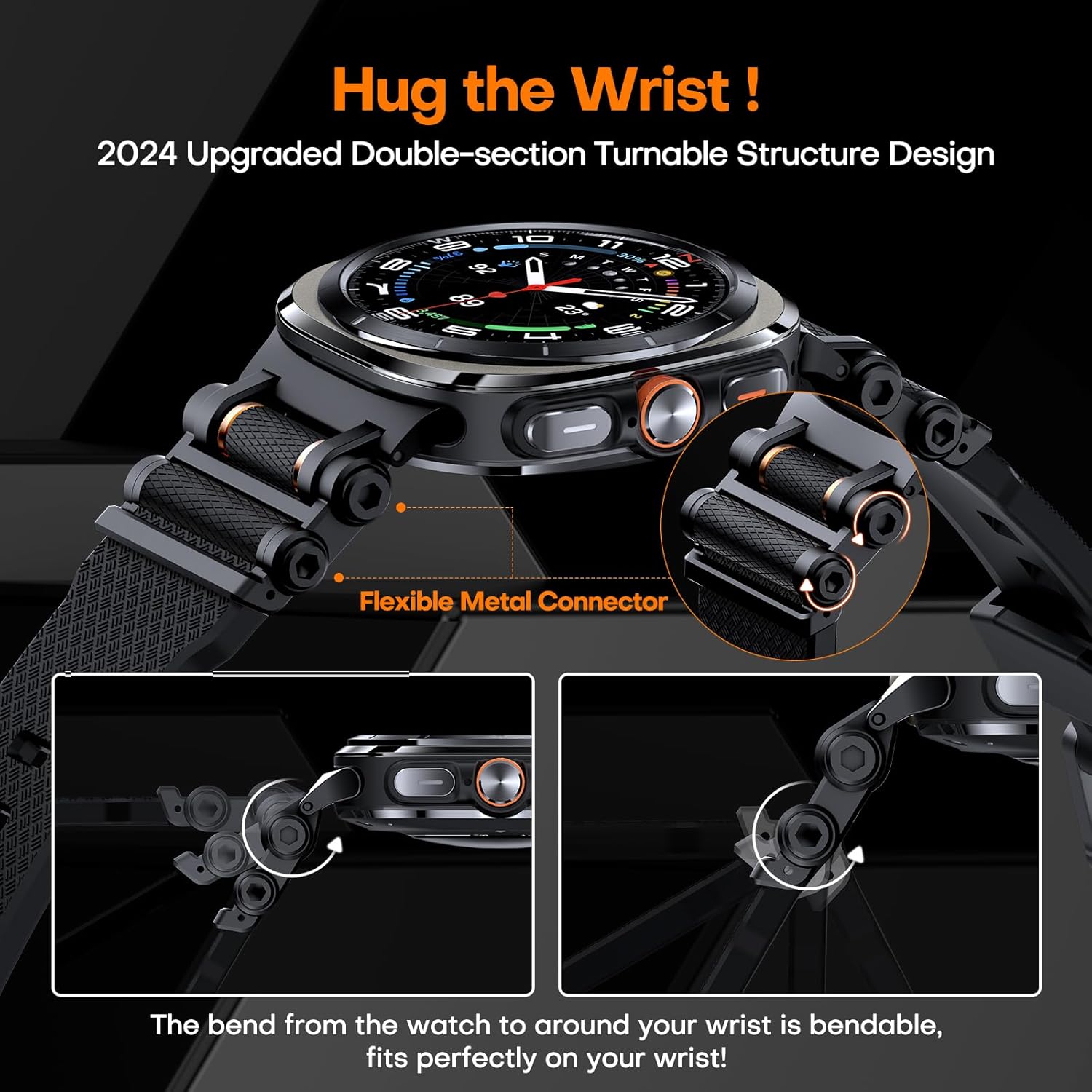 TAURI Designed for Samsung Galaxy Watch Ultra Bands 47mm (2025/2024) [Durable Liquid Silicone Strap + Stainless Steel Metal Connector] Military Rugged Band for Galaxy Watch 7/8 Ultra Men Women, Black