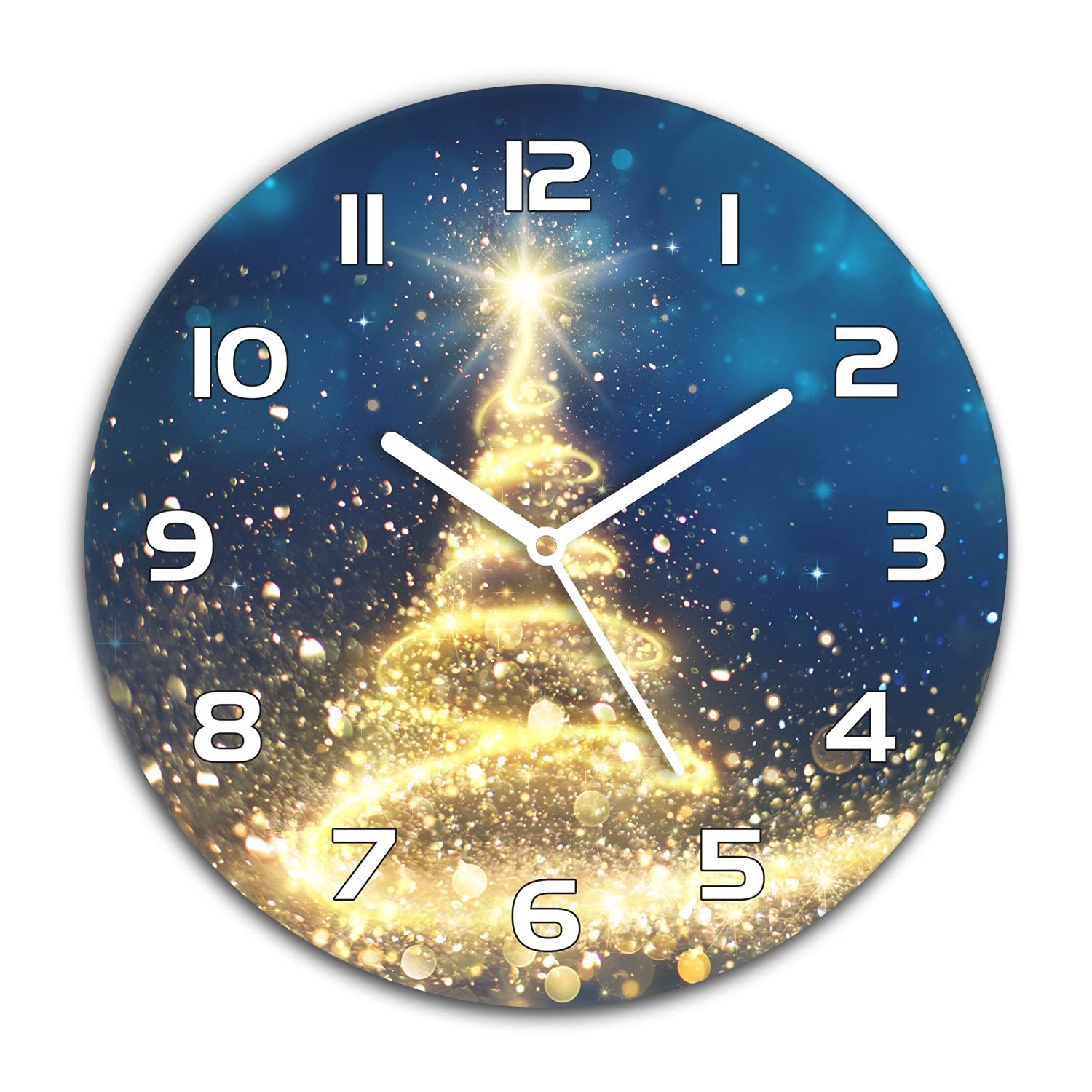 Horloge murale silencieuse Noël Coloray 30cm en verre arbre d'or