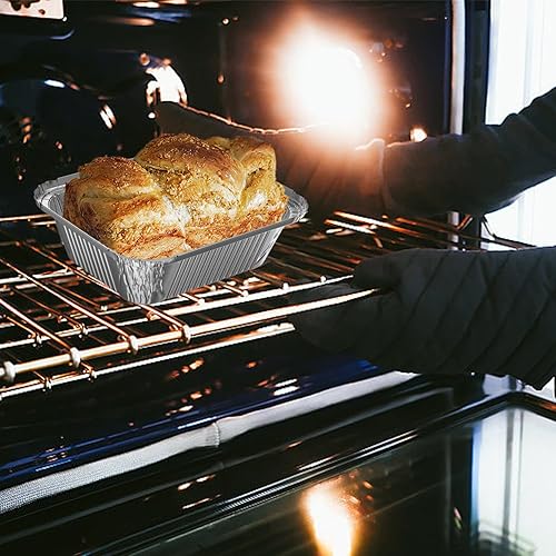 Miniatura 6 de Paquete de 100 recipientes rectangulares desechables de papel de aluminio de 1 libra, recipientes para alimentos para llevar de 16 onzas con tapas