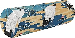 Almohada cilíndrica de espuma suave para cuello cilíndrico de color azul con diseño de grulla de nube, soporte cervical