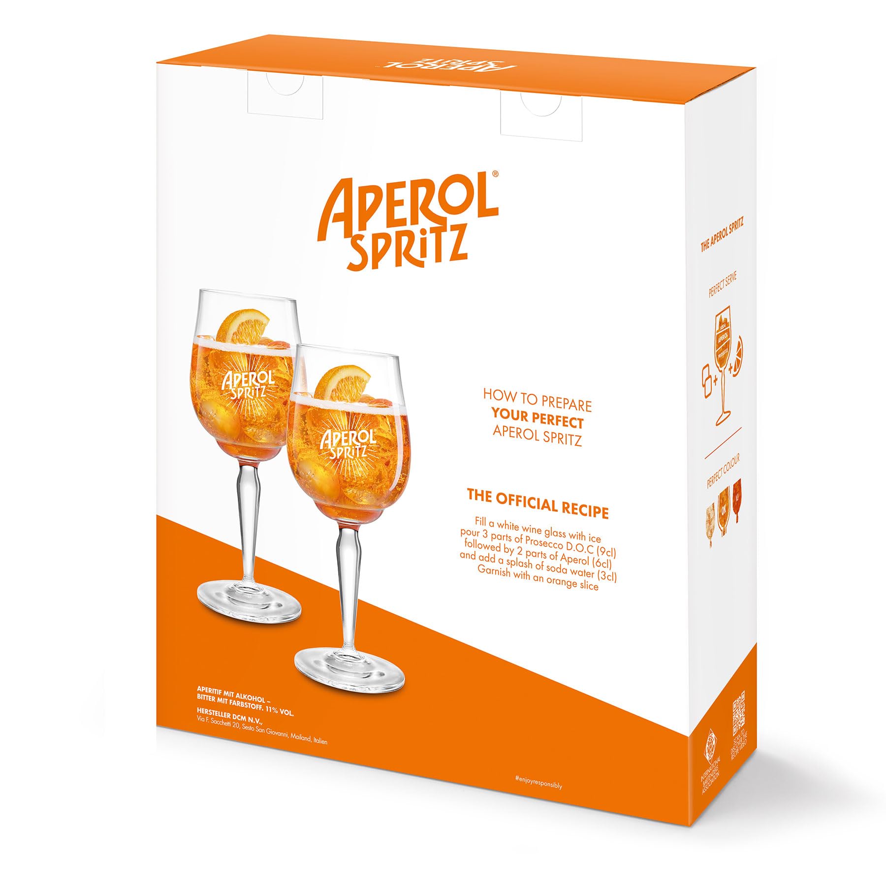 Aperol Aperitivo Geschenkset - 1 x 0,7 l - Aperol im Set mit 2 Gläsern für Spritz - 11% Vol. Alkohol - das Original