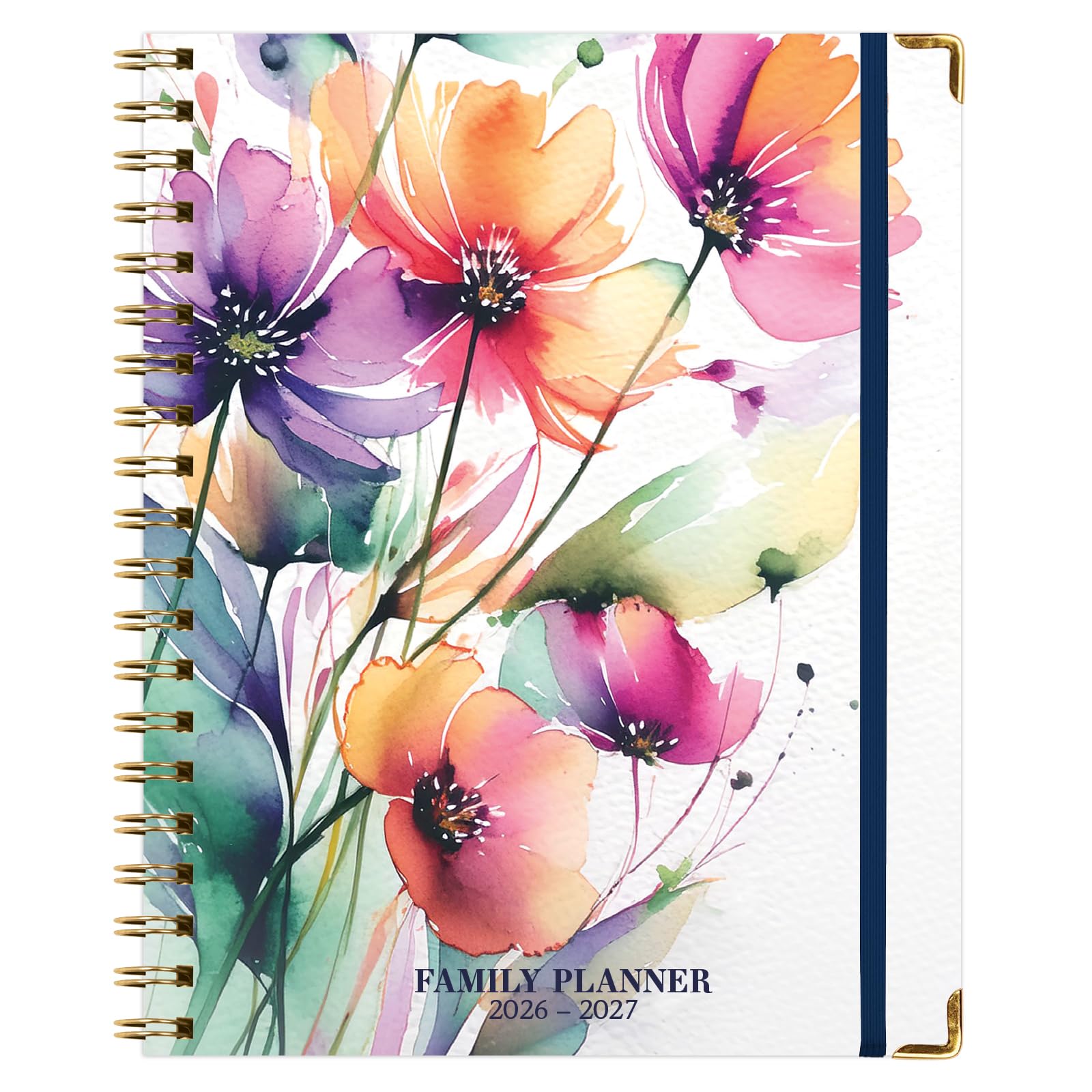 FAMILY PLANNER ORGANIZER – 8.5" x 11" Weekly & Monthly Calendar (May 2026-Jun 2026). 5+ People, Meal Planning, Budgeting, Habit Tracker – Hardcover, Household Schedule Organizer for Parents, Kids, & Caregivers (Rainbow Floral)