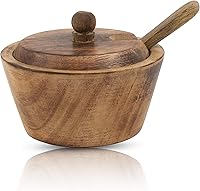 Vista 1 de Azucarero decorativo de madera y cuchara con tapa, boca ancha, tarro de dulces para especias, condimentos, frutos secos, recipiente para servir