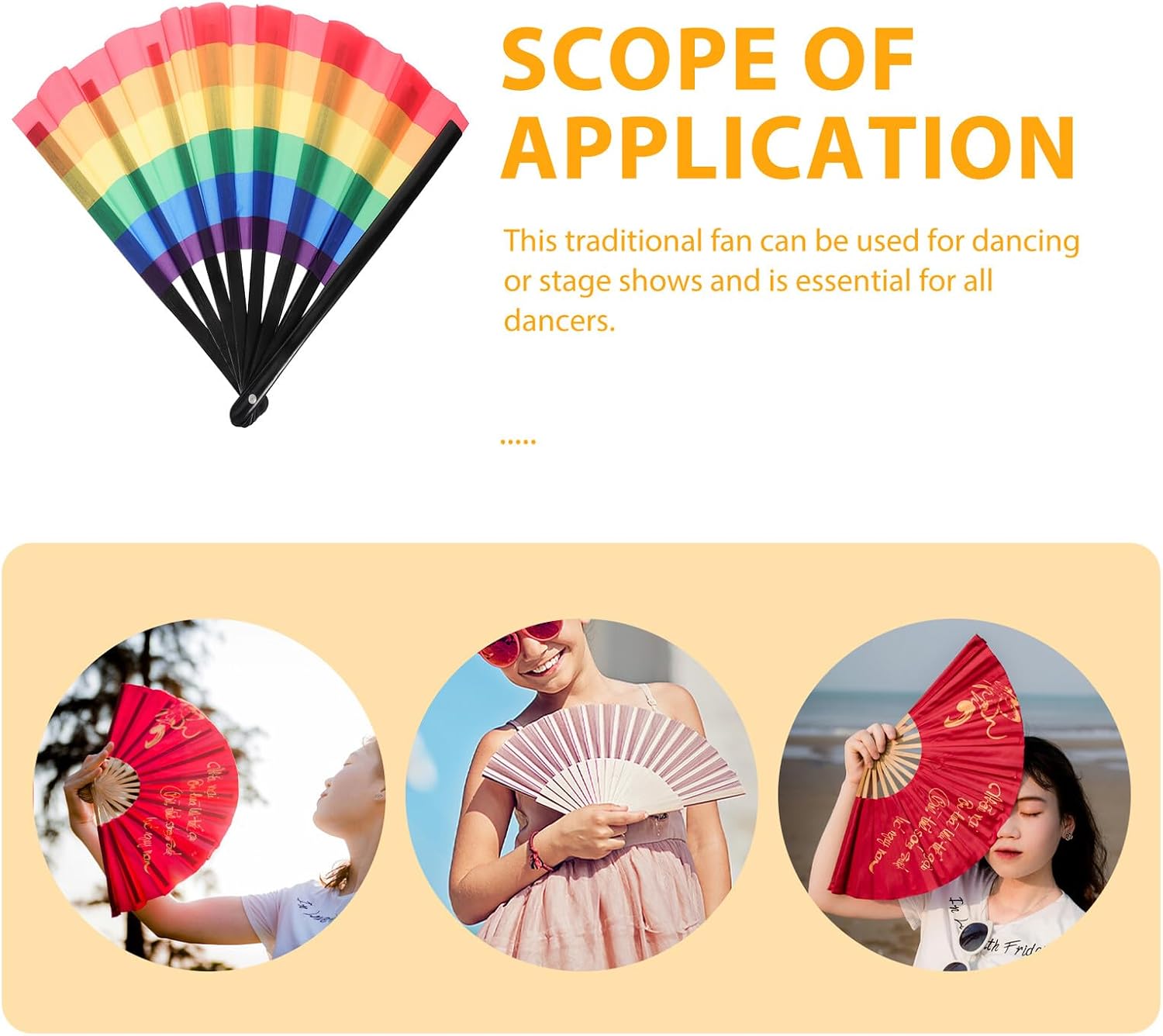 VALICLUD Classic Rainbow Folding Fan Handheld Decorative Fan Portable Vintage Dance Party Prop for Wedding and Festival Accessories