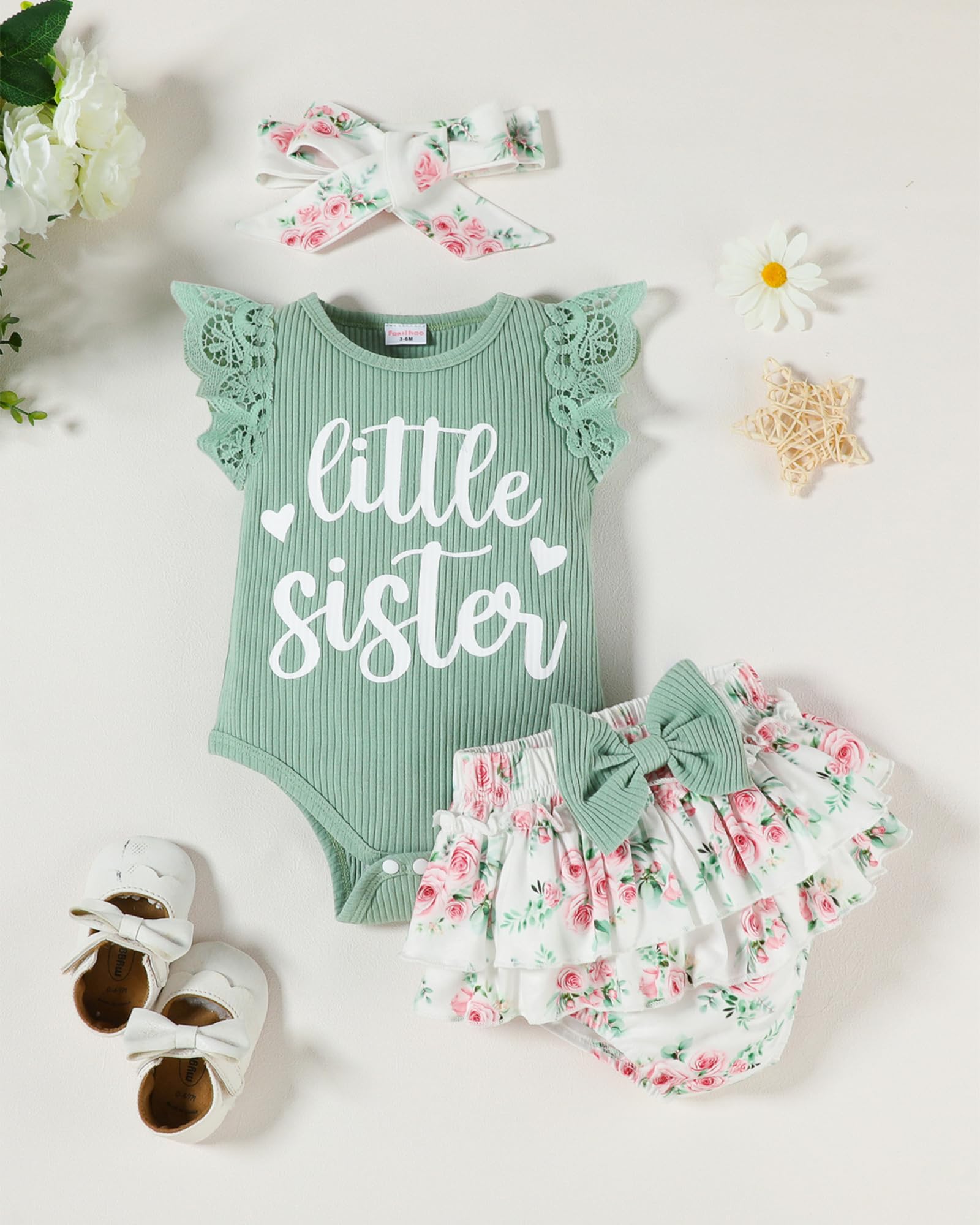 Big Sister Little Sister Matching Outfits Baby Girl Romper/Toddler Girl T-shirt Tops with Shorts/Skirt Clothes Set - 3