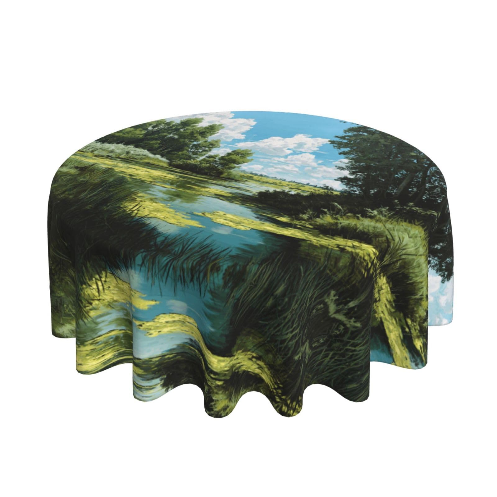 ESNAIUVCD Wetland scenery print Round Tablecloth Waterproof Washable Wipeable Resistant Polyester Circular Table Cover for Dining Room Kitchen Indoor Outside 60"