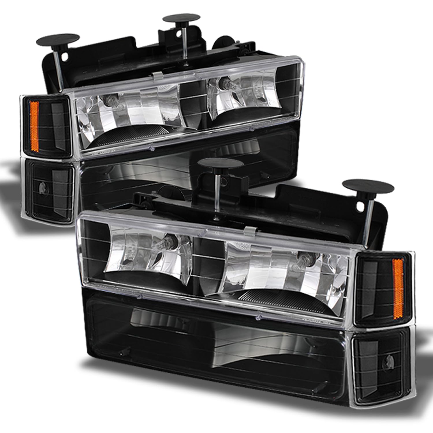AKKON - For 1994-1998 Chevy C/K 1500/2500/3500 Tahoe Suburban Full Size C10 Black Headlights Left+Right Headlamp