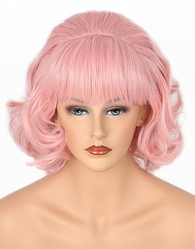Miniatura 5 de Peluca Frenchy de los años 50, peluca rizada estilo Bob, peluca corta rosa para mujer, peluca de disfraz de Halloween