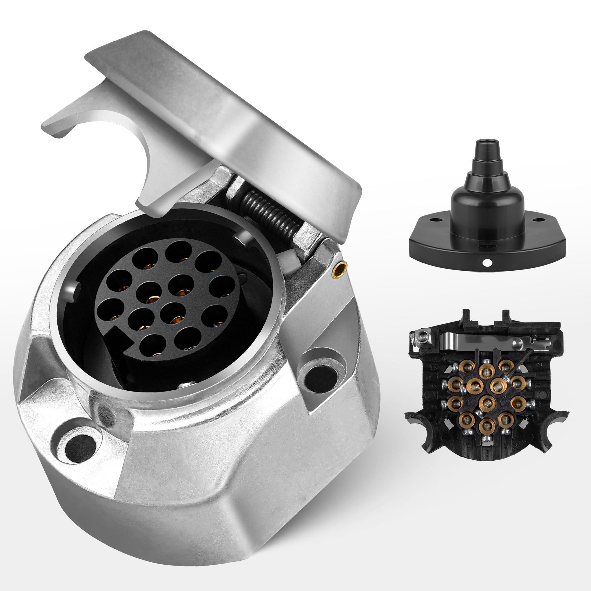 RED WOLF 13+1 Polig Anhänger Steckdose mit Nebelschlussleuchte Abgeschaltet, Metall 13-Pol Anhängersteckdose Wasserdicht mit Dichtung, Aluminium-Guss Gehäuse, Anhängerkupplung Nach ISO 11446