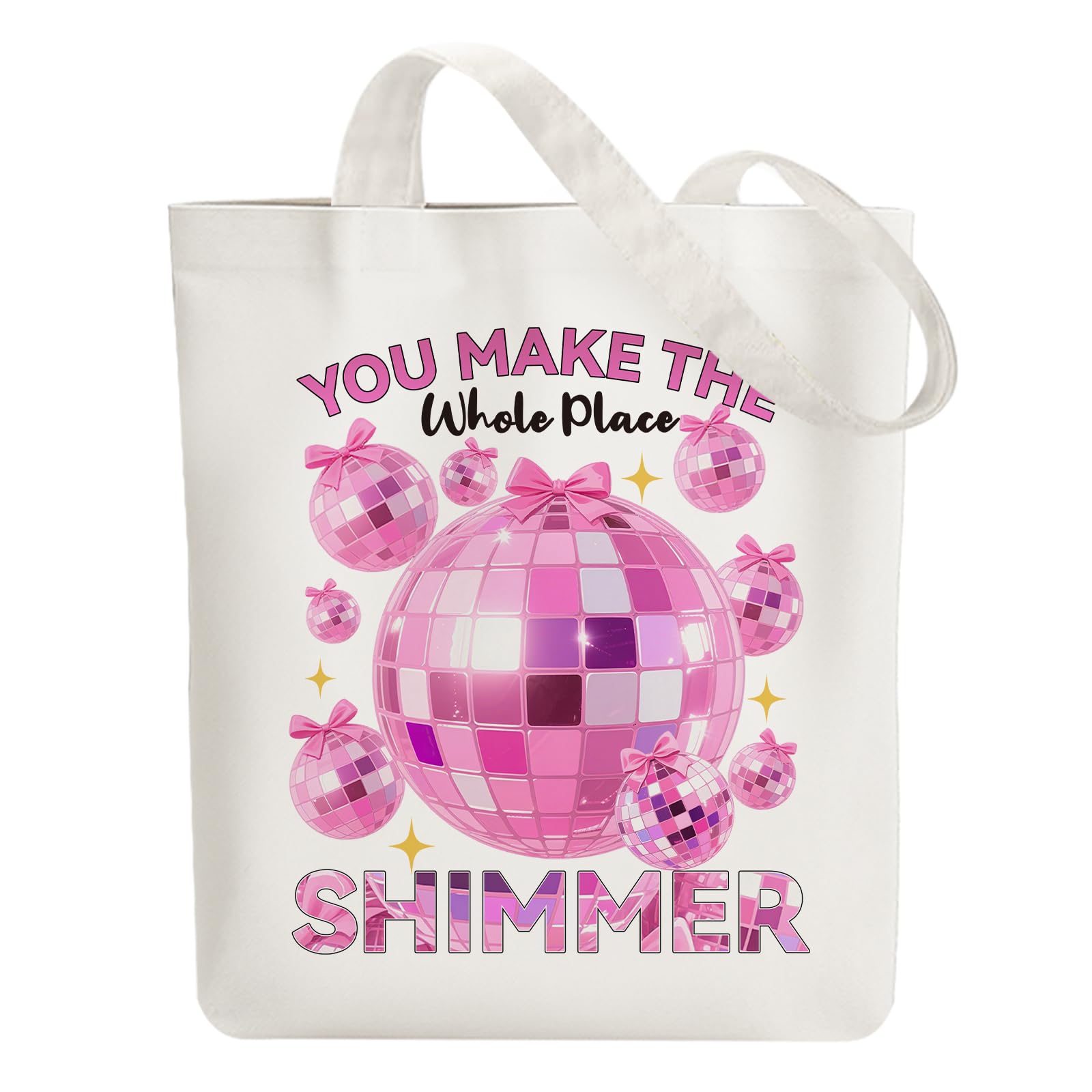 ANATTASOUL Canvas Tote Bag Disco Ball Reusable Cotton Bag for Women, 15.74"x14.96" Durable and Foldable Cloth Shoulder Bags with Zip Pockets for Shopping, Vacation, Work, Gym