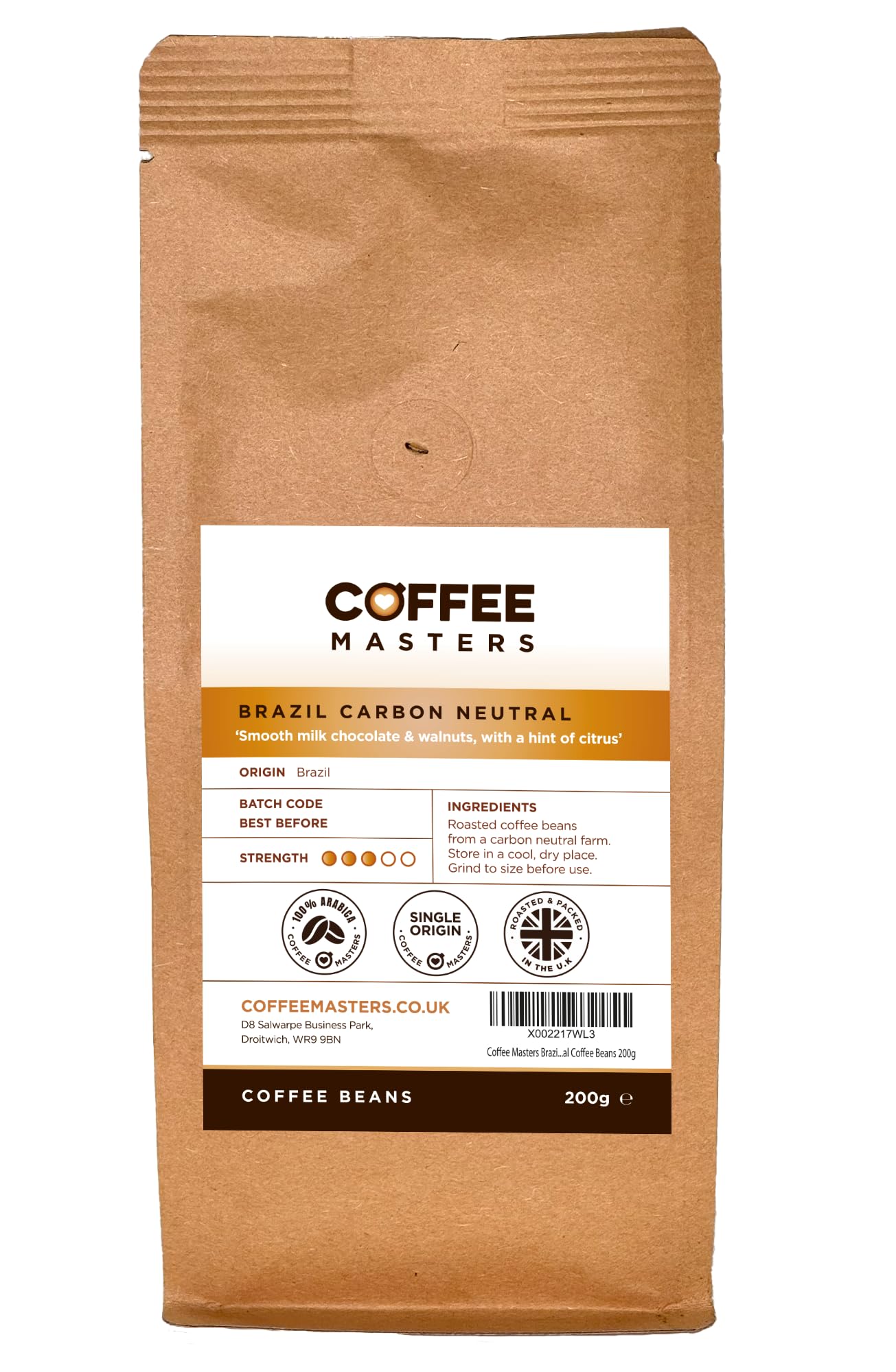 Brazil Carbon Conscious Coffee Beans 200g - Single Origin 100% Arabica for a Heavy Bodied Creamy Espresso - Medium Roasted Brazilian Bean Ideal for Barista Machines