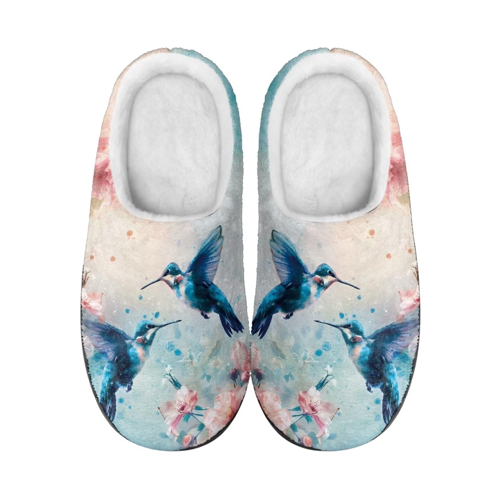 Jeiento Pantuflas de punta cerrada para mujer, diseño de colibrí, antideslizantes, esponjosas, para invierno, para interiores