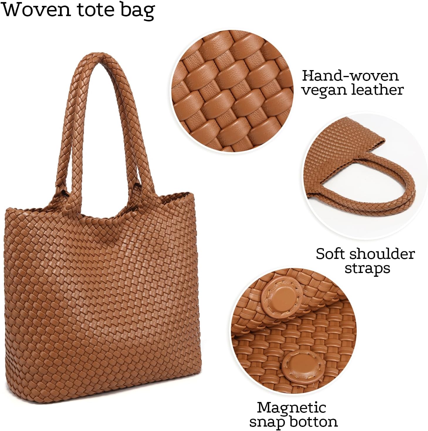 Woven Tote Bag for women,Vegan Leather Woven Satchel Handbag,Shoulder bag with Pouch,Hobo bag fits13-14” laptops | Hand woven leather - Image 7