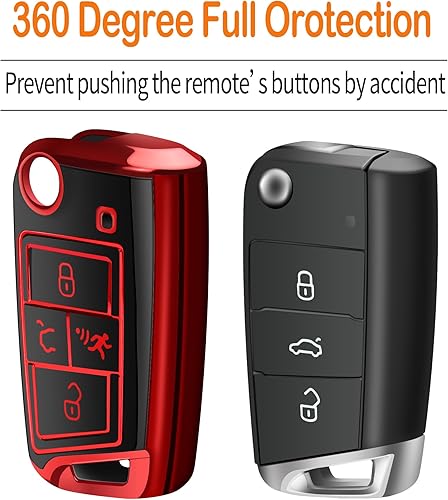 Miniatura 8 de Sindeda Funda para llavero Volkswagen con llavero de protección completa suave compatible con VW Tiguan Golf Jetta Polo Atlas Skoda (plateado)