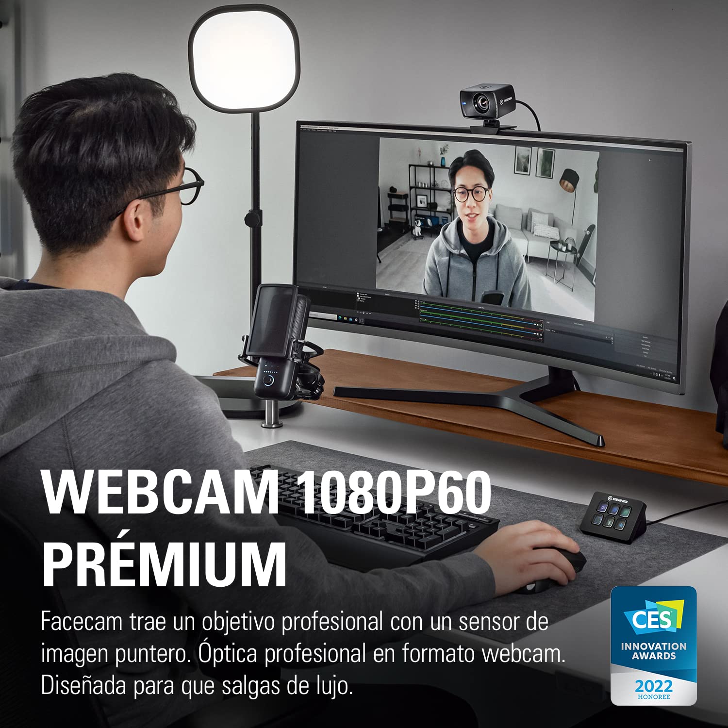 Elgato Facecam - Webcam Full HD 1080p60 real para streaming, juegos, videoconferencia, sensor Sony, corrección de luz avanzada, controles avanzados, funciona con OBS, Zoom, Teams y demás, para PC/Mac