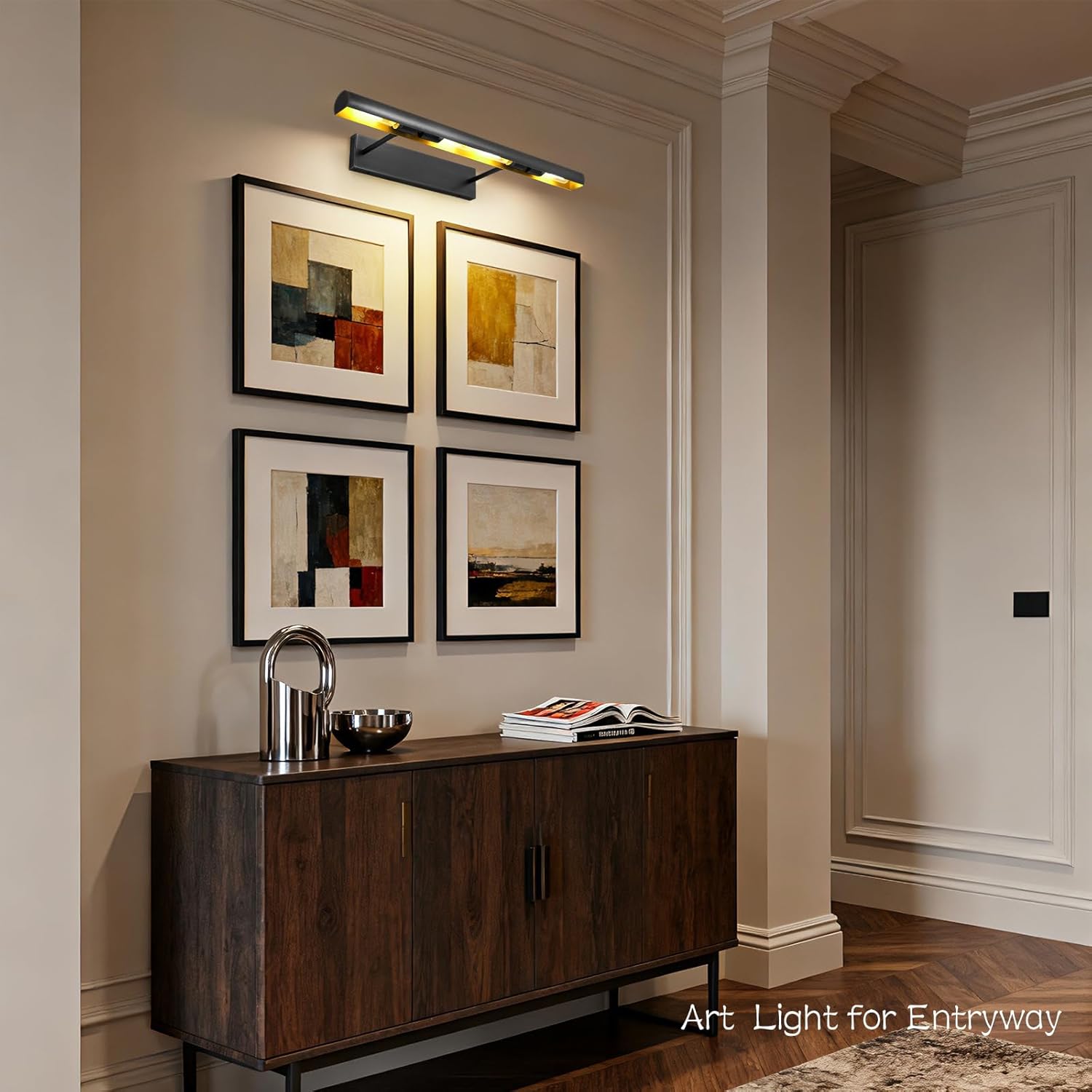 Matte Black Picture Lights for Wall, 24" Art Light Hardwired, 3-Light Bronze Gallery Light, Warm White 2700k Dimmable Picture Frame Lights, 270° Vanity Light for Bathroom, Living Room, Hallway