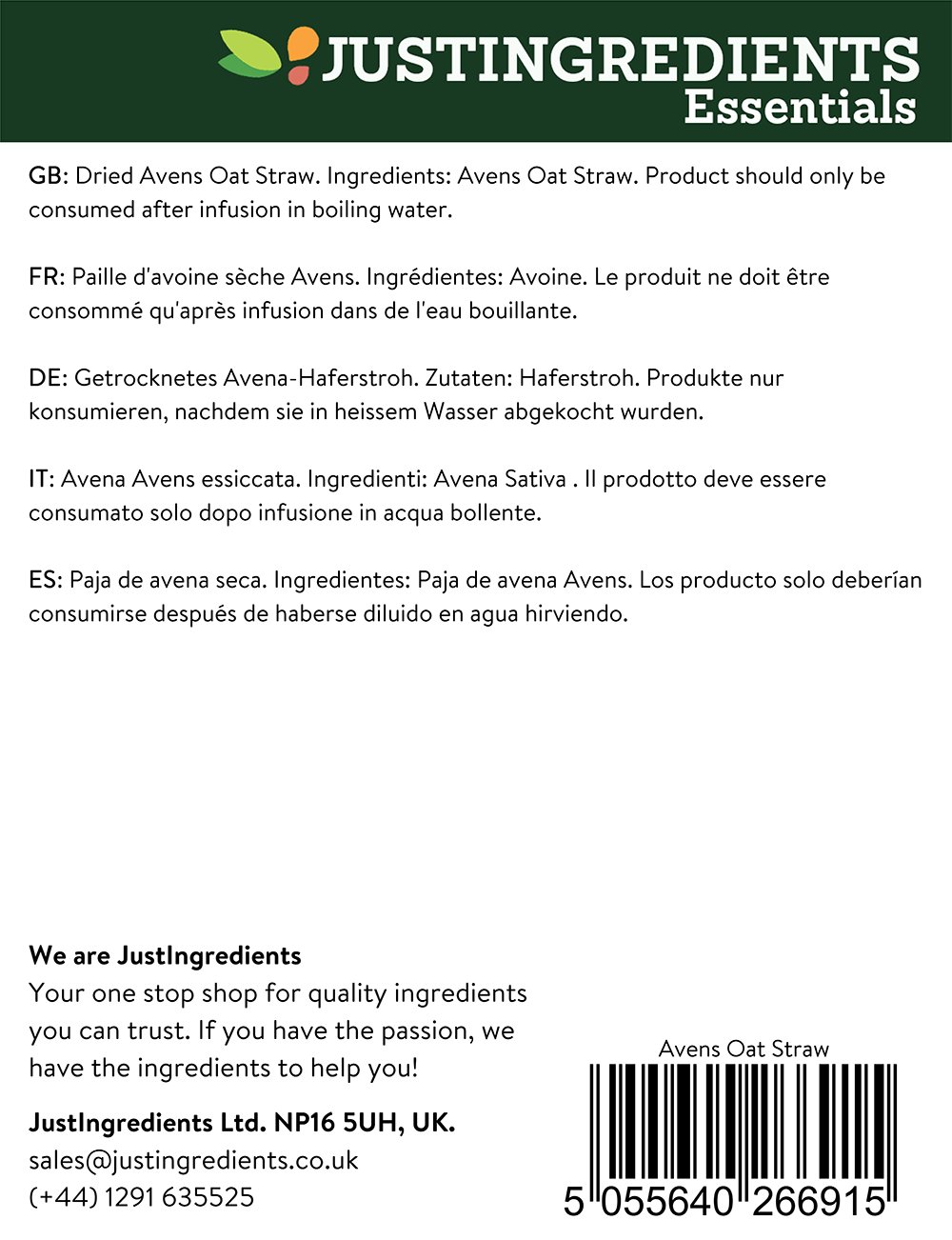 JustIngredients Avens Oat Straw 1 Kg