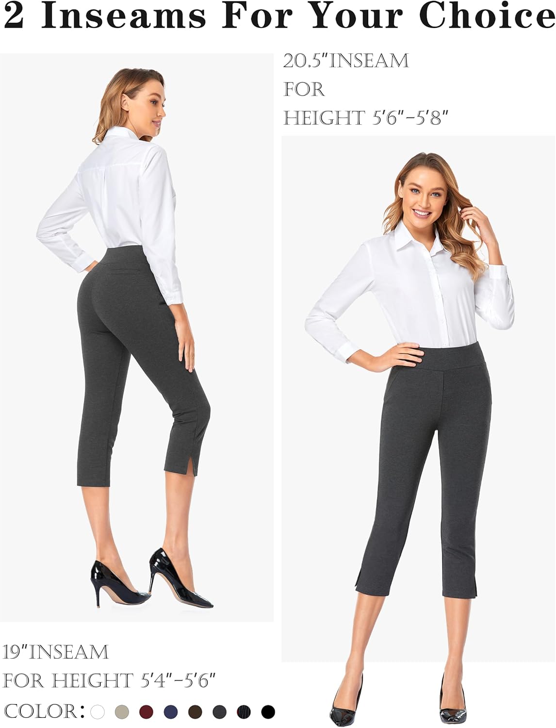 Tapata Womens Capri Pants 19"/20.5" Yoga Dress Capri Casual Straight Leg Capris Stretch High-Waist Work Pants for Summer 19'', Black, Pinstripe, M - Image 5