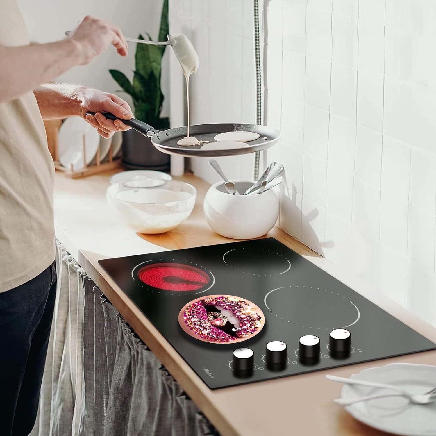 Tucocoo Pink Lips 4 Pieces Round Sweet Home Metal Stove Burner Covers Kits Two 8 Inches Two 10 Inches Gas Stove Burner Cover,Metal Cooktop Sexy Red Lips Decorative Home Decor Kitchen Decor Modern Art
