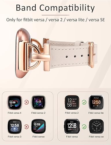 Miniatura 9 de Wearlizer Correa de cuero compatible con Fitbit Versa 2 para mujer elegante correa de cuero delgada con hebilla de metal en forma de D para reloj