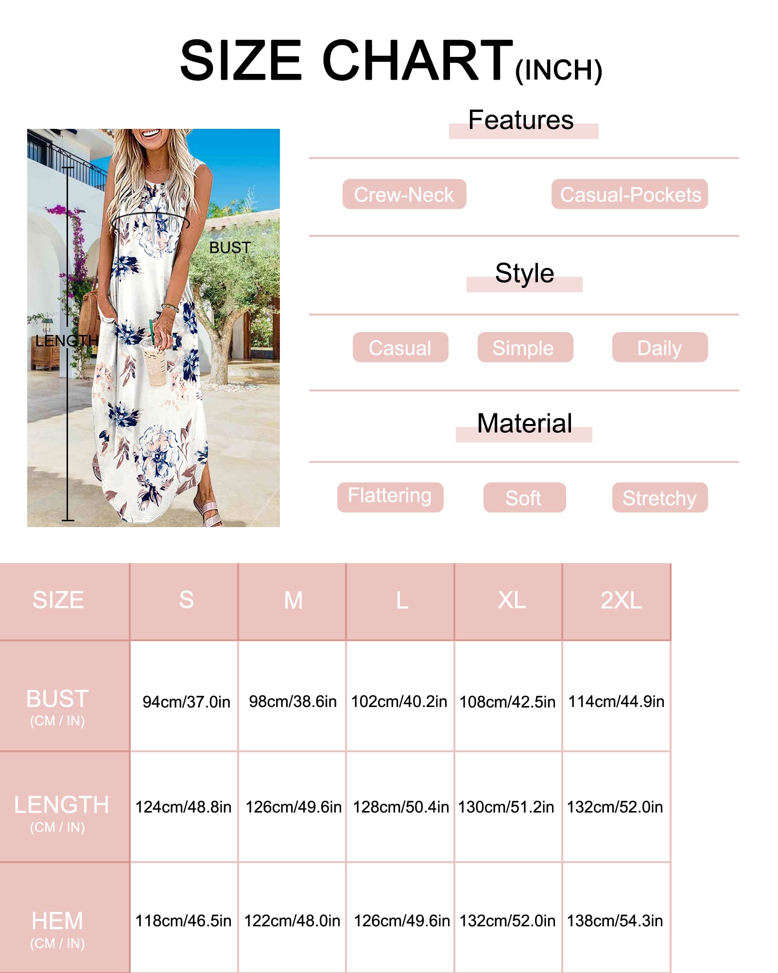 AUSELILY Vestito Donna Estivo Lungo Vestito Maxi Senza Maniche Vestito da Spiaggia Stampa Floreale Vestiti Casual Donna con Spacco Laterale e Tasche
